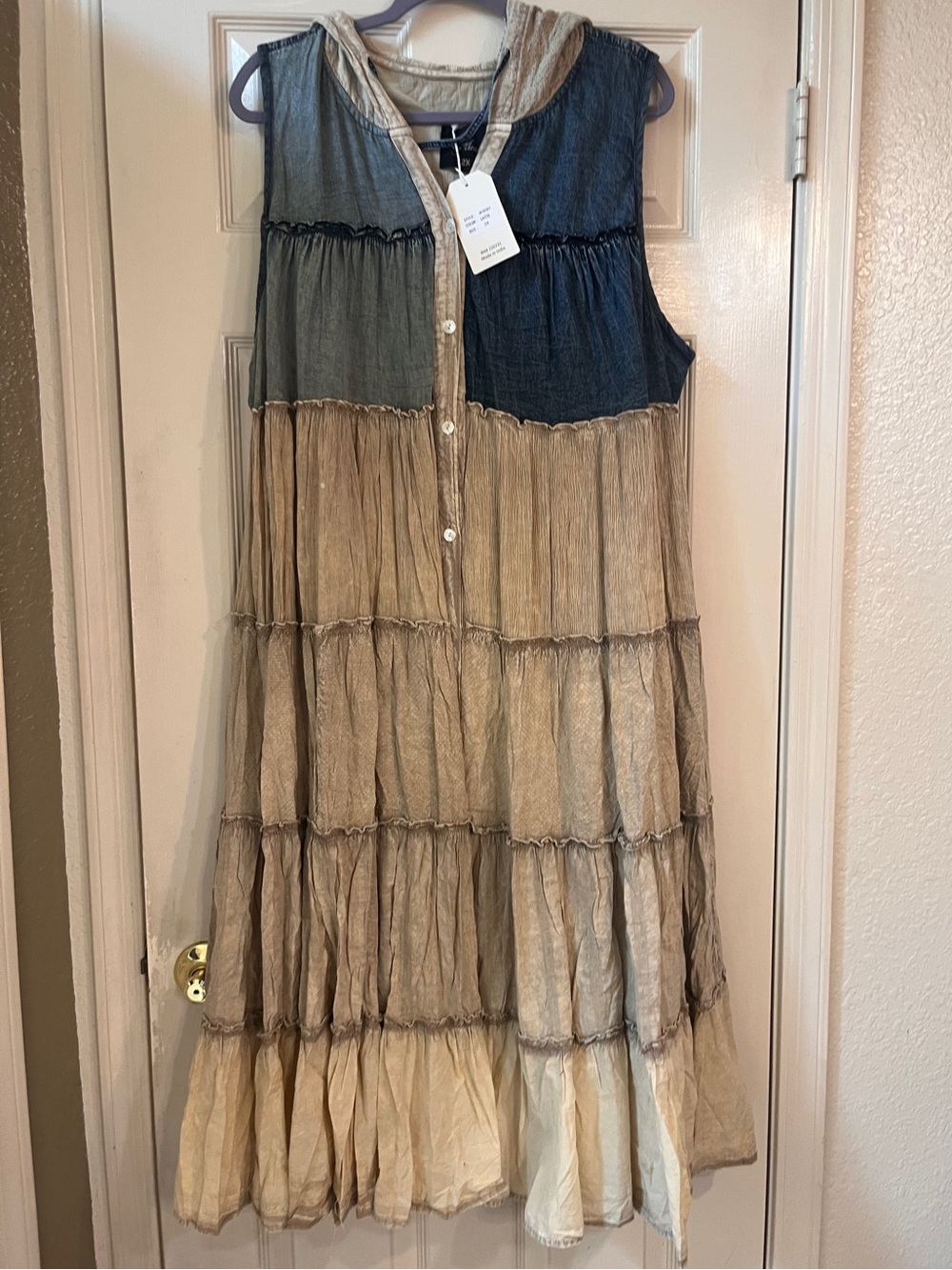 NWT Young Threads Sleeveless Tiered Maxi Skirt Dress in Beige and Blue
